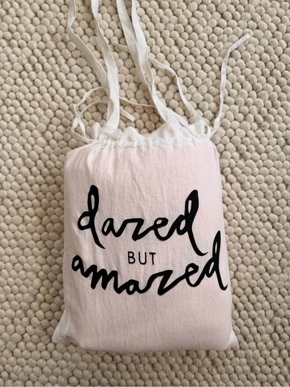 Dazed But Amazed Peach Linen Duvet with White Canvas Tote